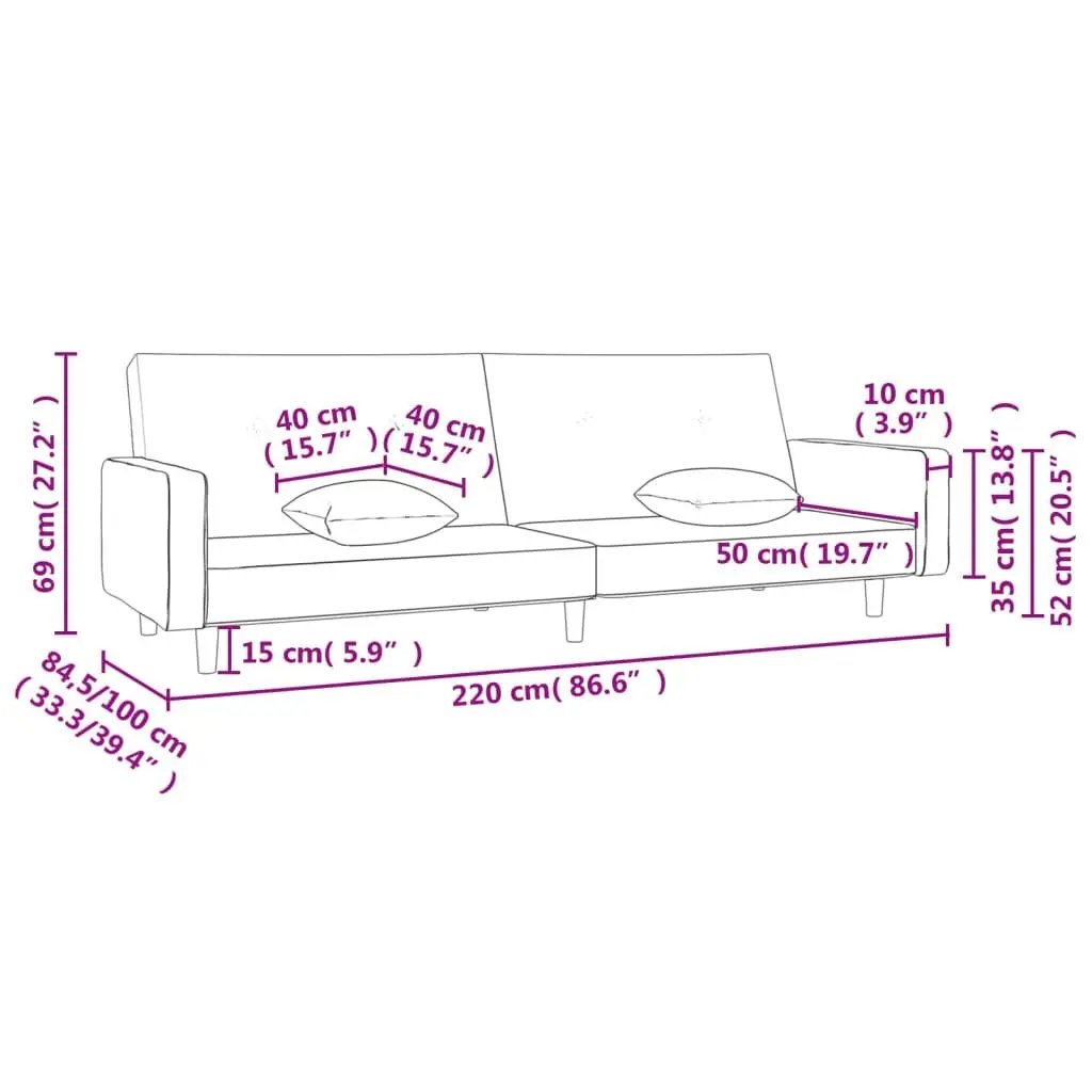 2-Seater Sofa Bed with Two Pillows Dark Grey Fabric 375742