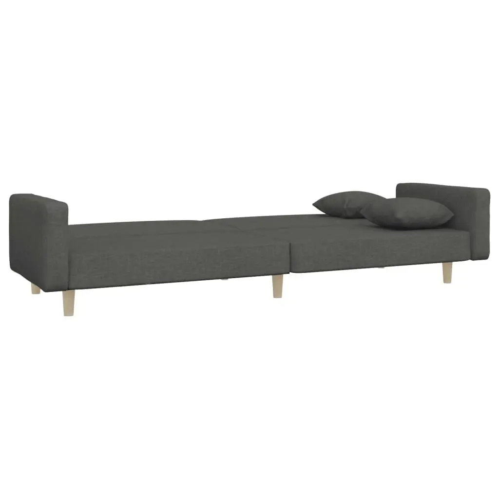 2-Seater Sofa Bed with Two Pillows Dark Grey Fabric 375742