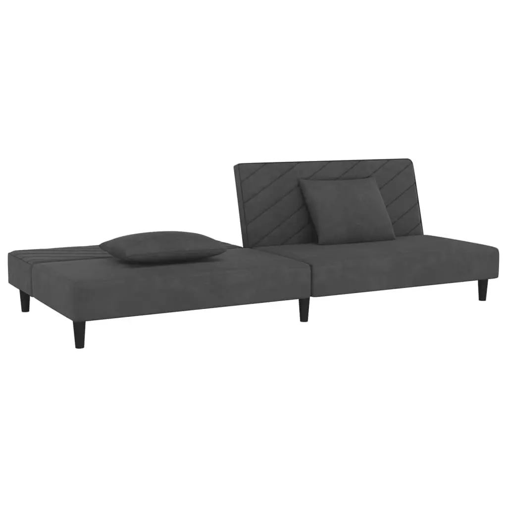 2-Seater Sofa Bed with Two Pillows Dark Grey Velvet 375911