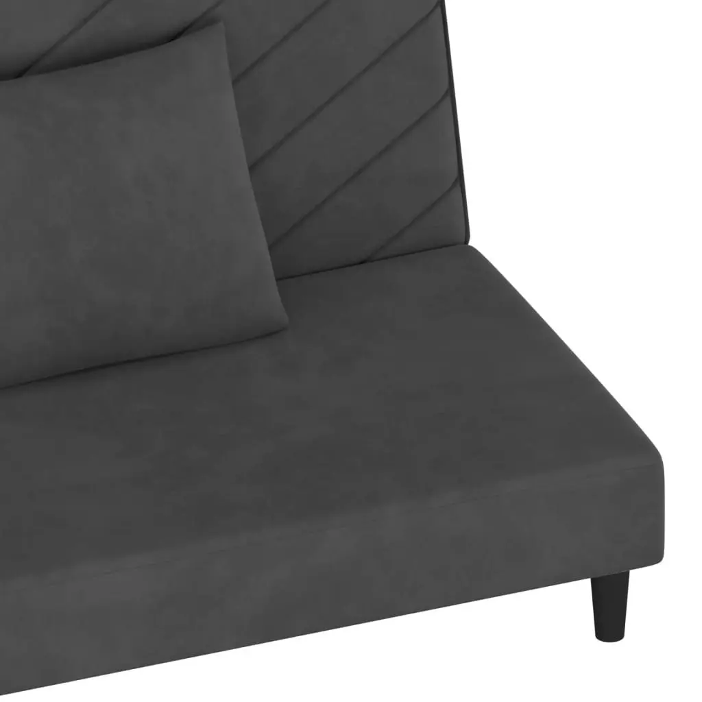 2-Seater Sofa Bed with Two Pillows Dark Grey Velvet 375911