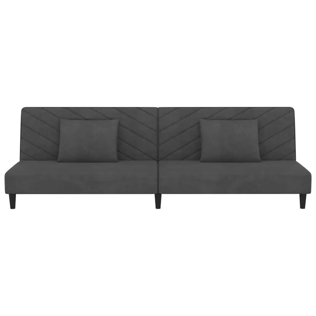 2-Seater Sofa Bed with Two Pillows Dark Grey Velvet 375911