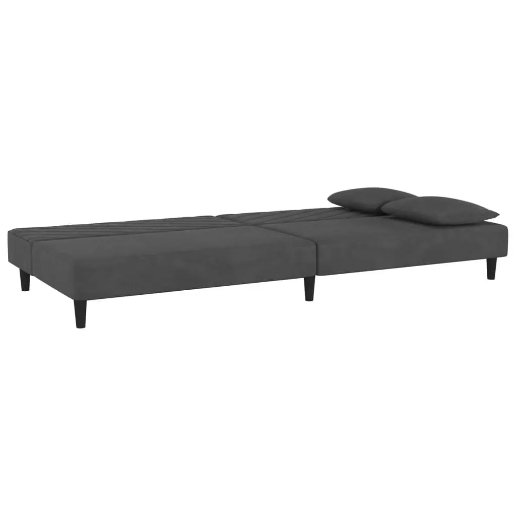 2-Seater Sofa Bed with Two Pillows Dark Grey Velvet 375911