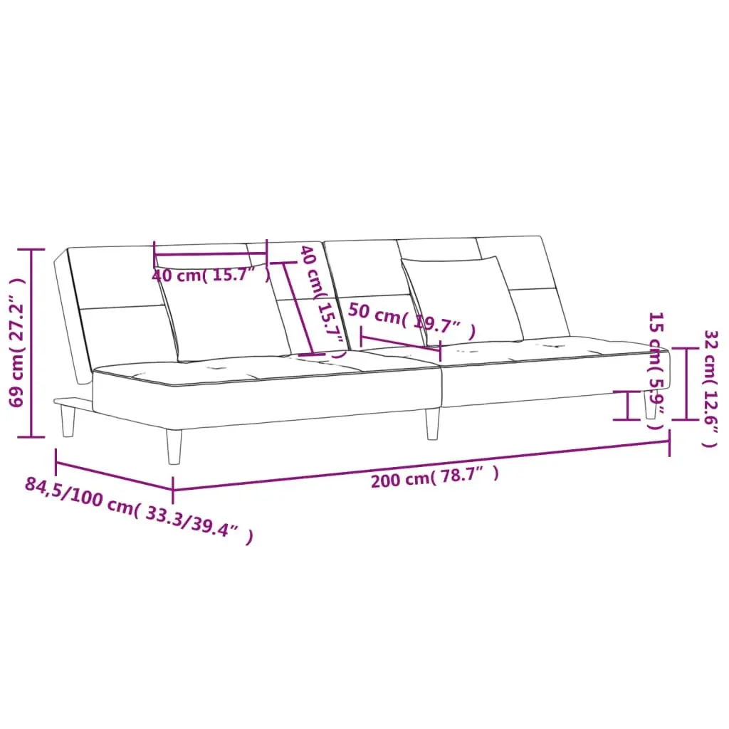 2-Seater Sofa Bed with Two Pillows Dark Grey Velvet 375808