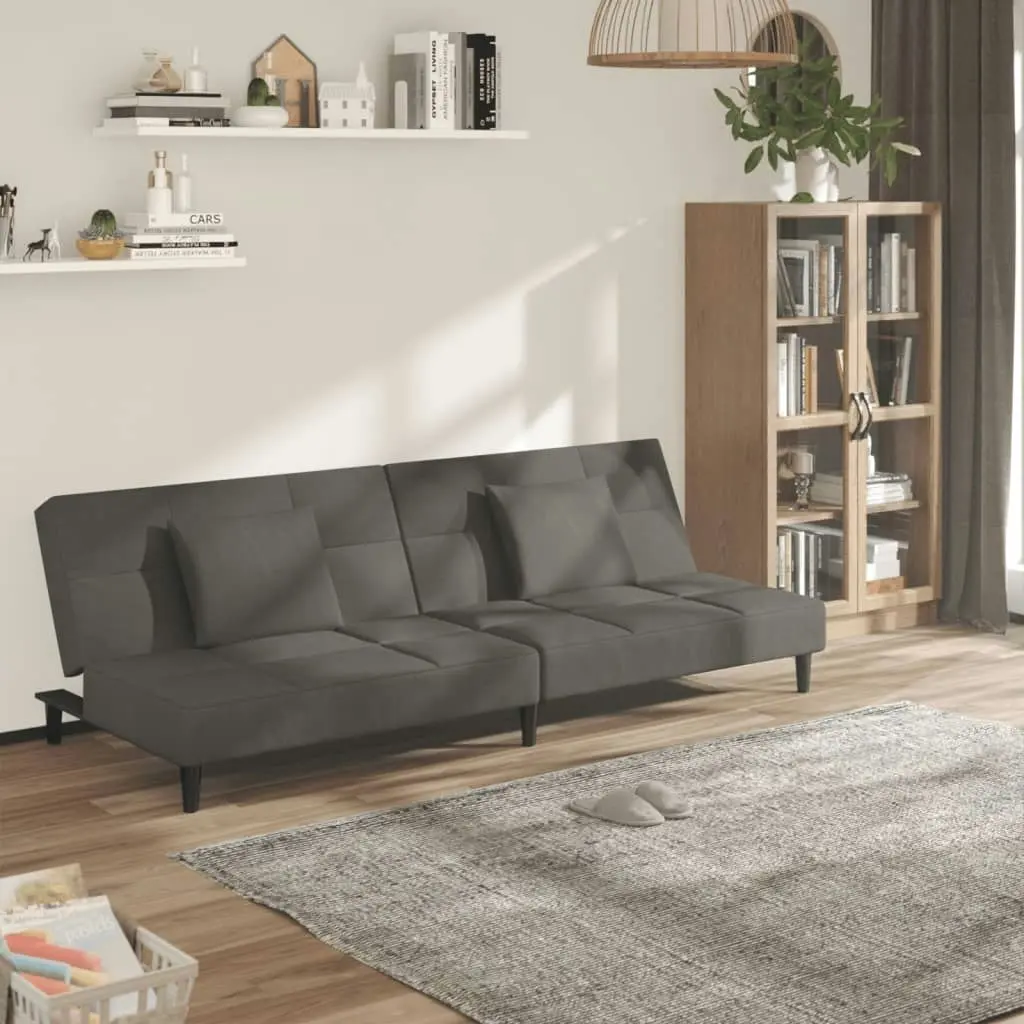 2-Seater Sofa Bed with Two Pillows Dark Grey Velvet 375808