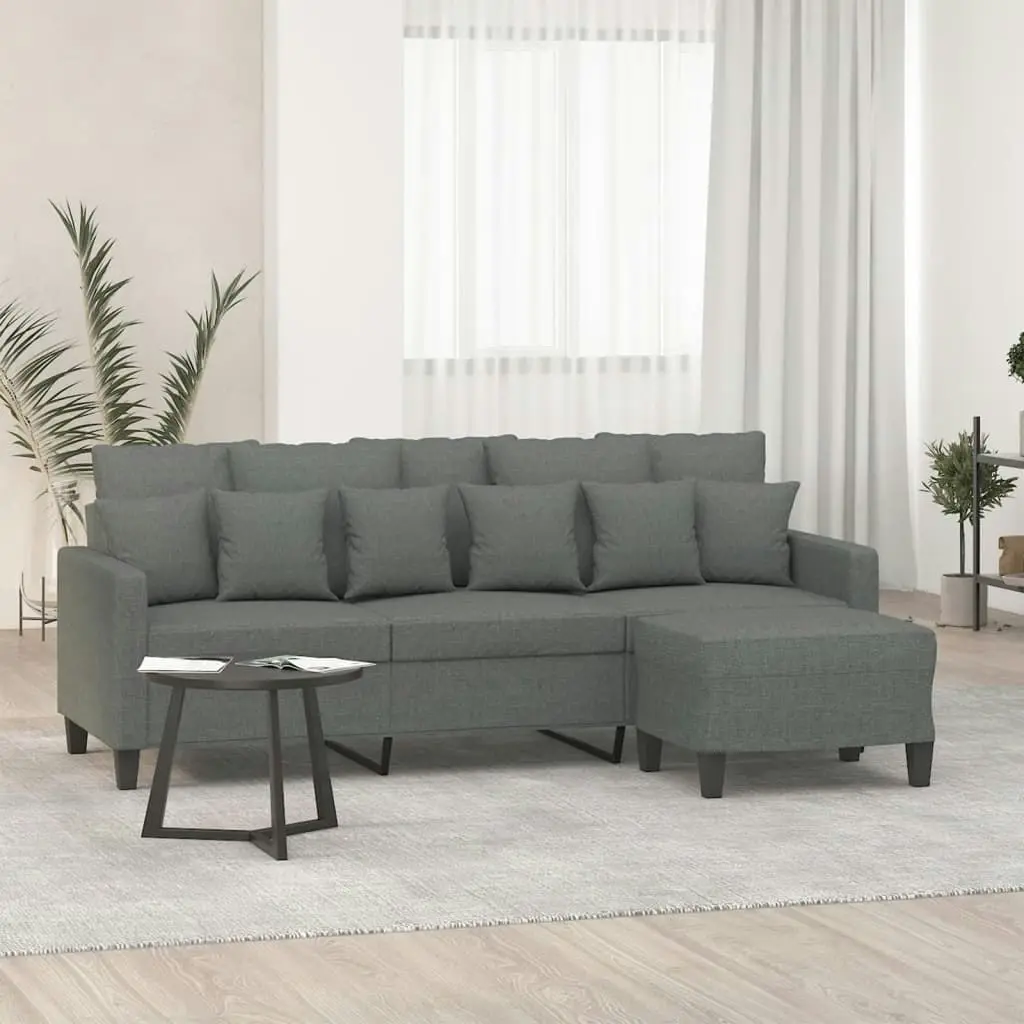 3-Seater Sofa with Footstool Dark Grey 180 cm Fabric 3201090