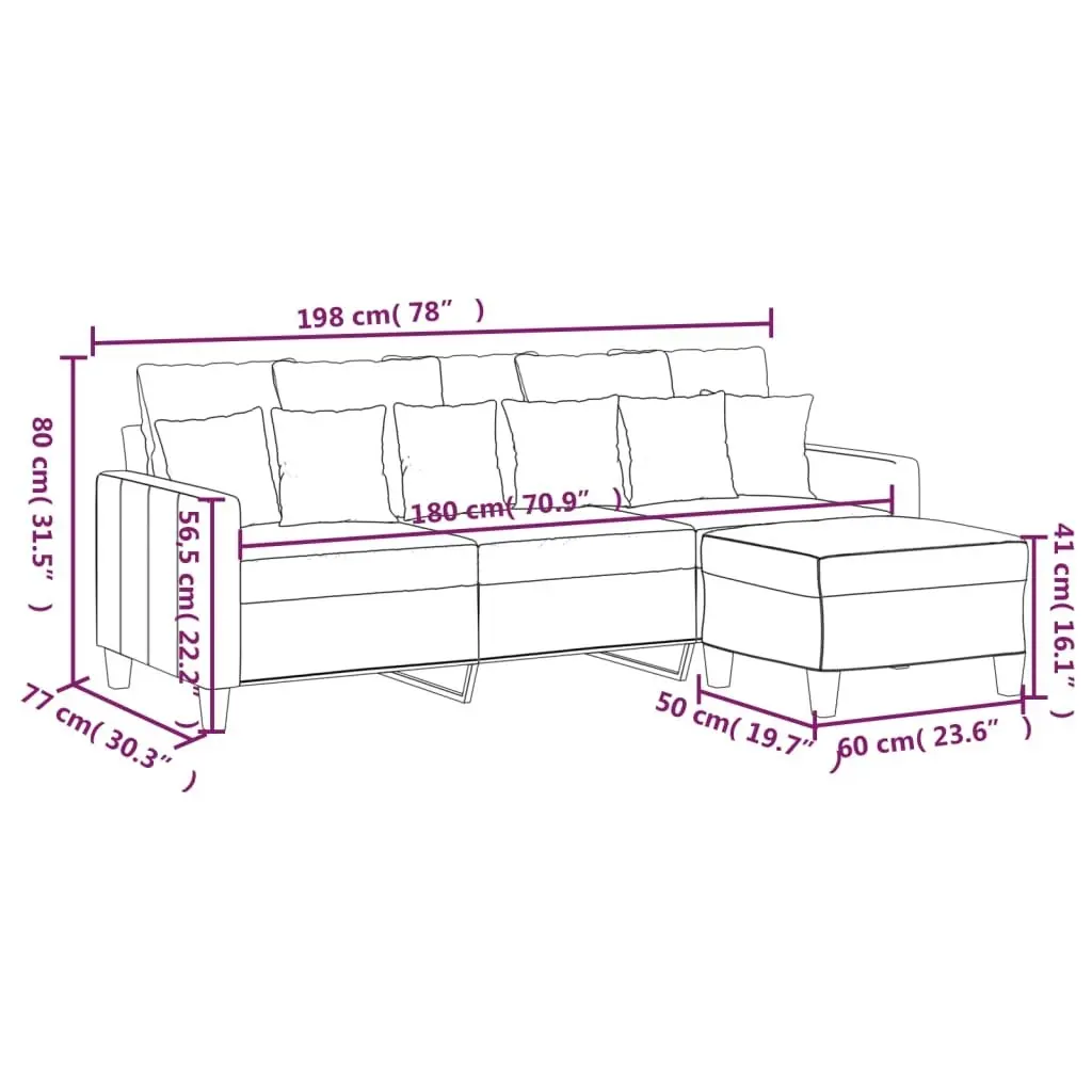 3-Seater Sofa with Footstool Dark Grey 180 cm Fabric 3201090