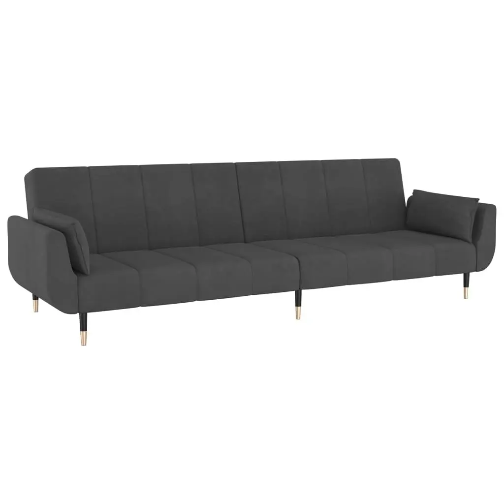 2-Seater Sofa Bed with Two Pillows Dark Grey Velvet 337583