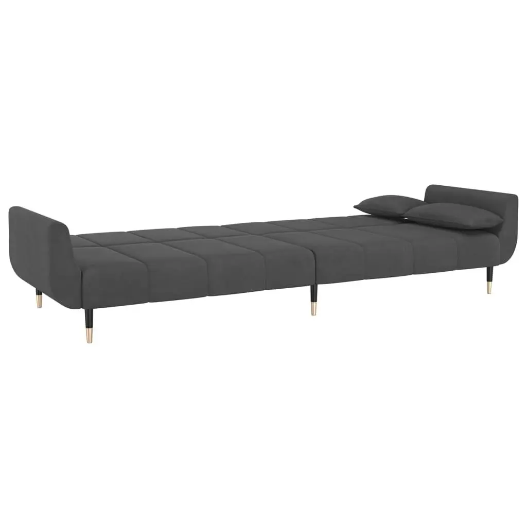 2-Seater Sofa Bed with Two Pillows Dark Grey Velvet 337583