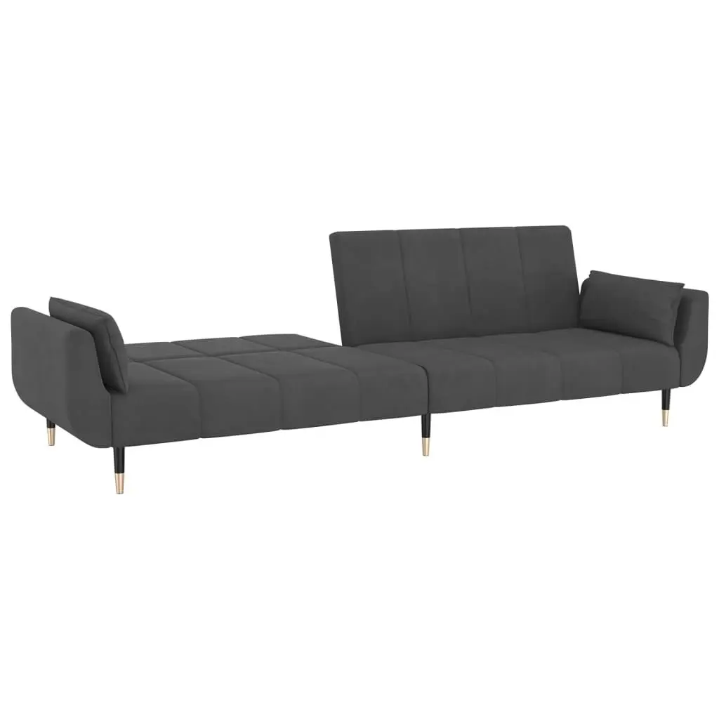 2-Seater Sofa Bed with Two Pillows Dark Grey Velvet 337583