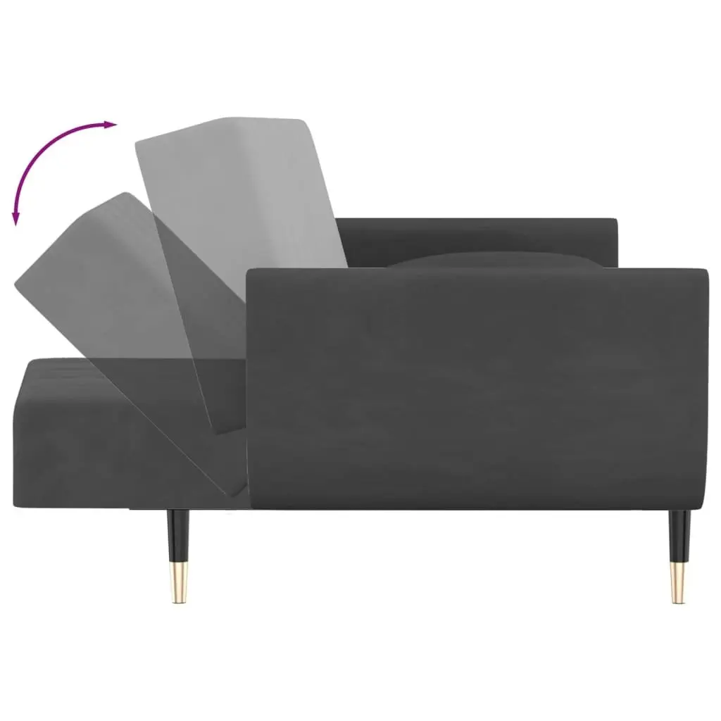 2-Seater Sofa Bed with Two Pillows Dark Grey Velvet 337583