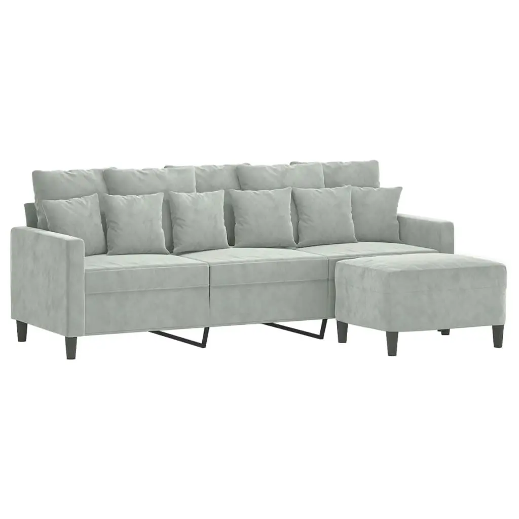 3-Seater Sofa with Footstool Light Grey 180 cm Velvet 3201107