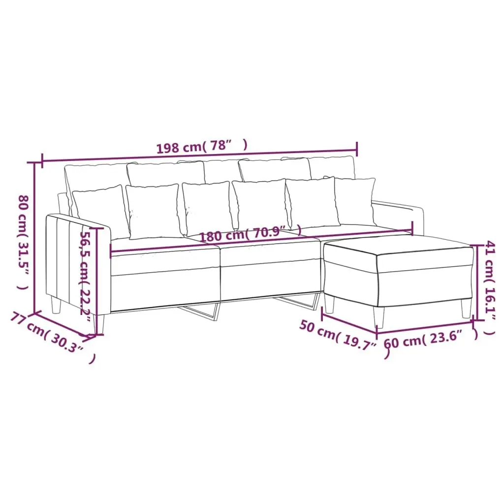 3-Seater Sofa with Footstool Light Grey 180 cm Velvet 3201107