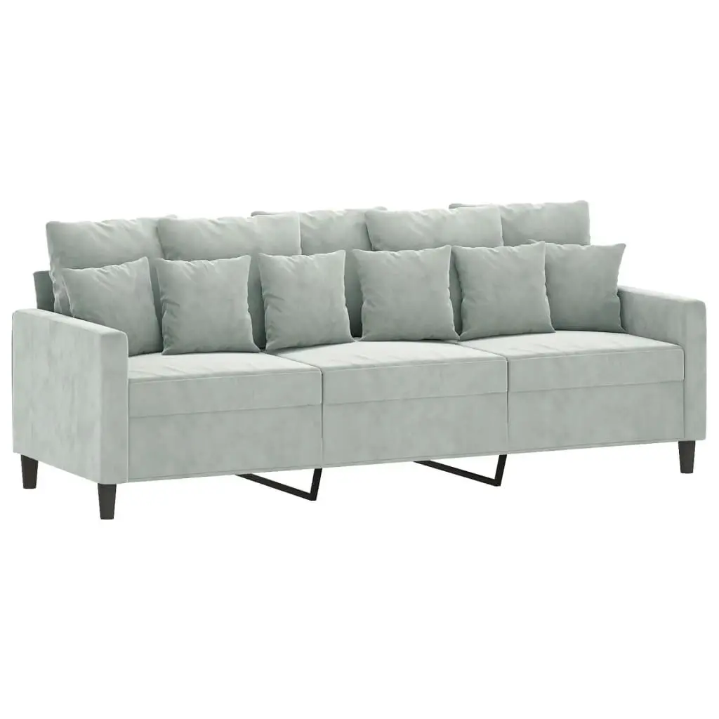 3-Seater Sofa with Footstool Light Grey 180 cm Velvet 3201107