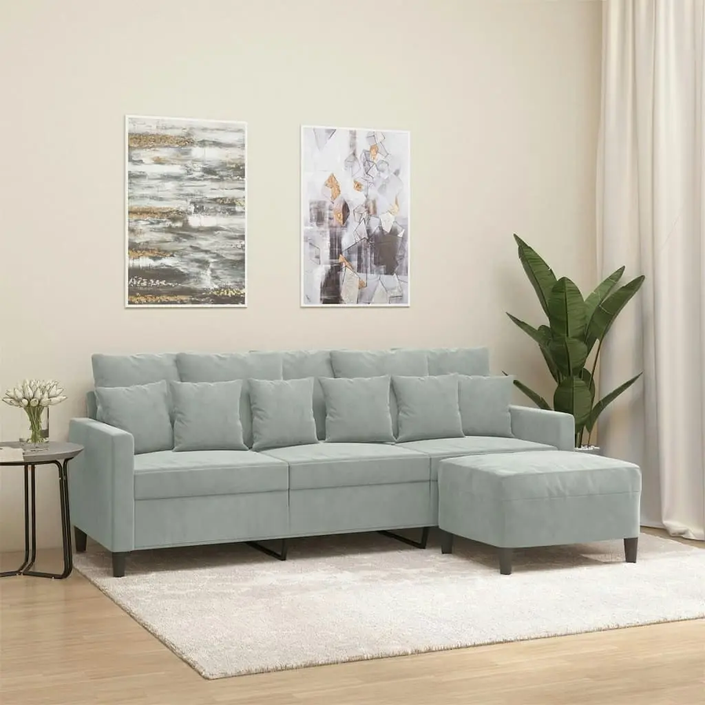 3-Seater Sofa with Footstool Light Grey 180 cm Velvet 3201107