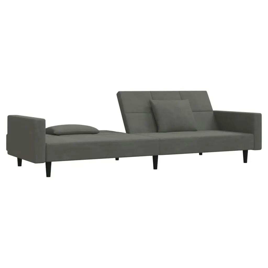 2-Seater Sofa Bed with Two Pillows Dark Grey Velvet 375817