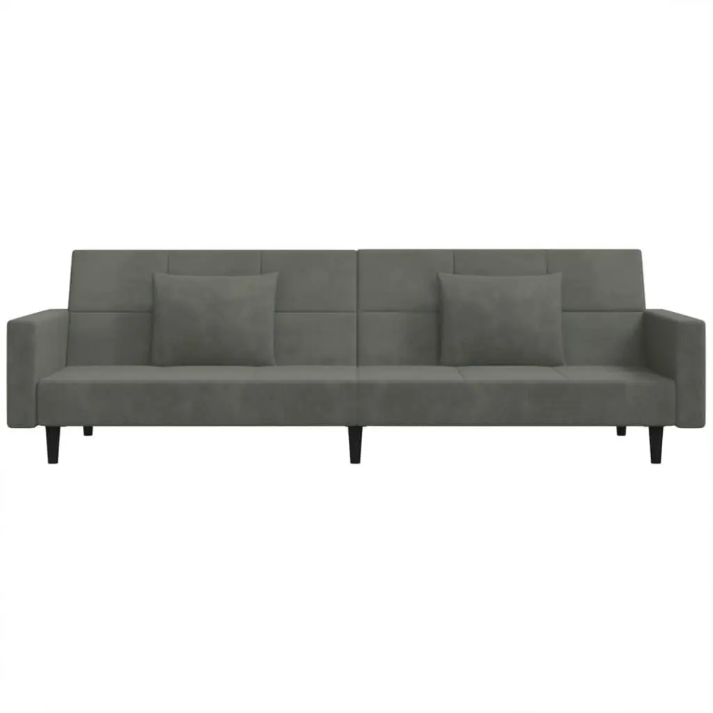 2-Seater Sofa Bed with Two Pillows Dark Grey Velvet 375817