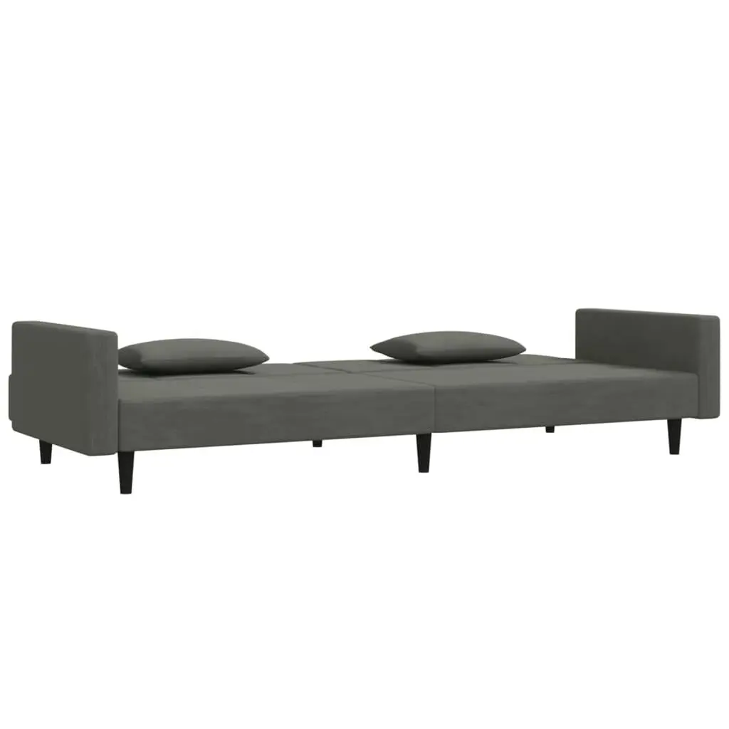 2-Seater Sofa Bed with Two Pillows Dark Grey Velvet 375817