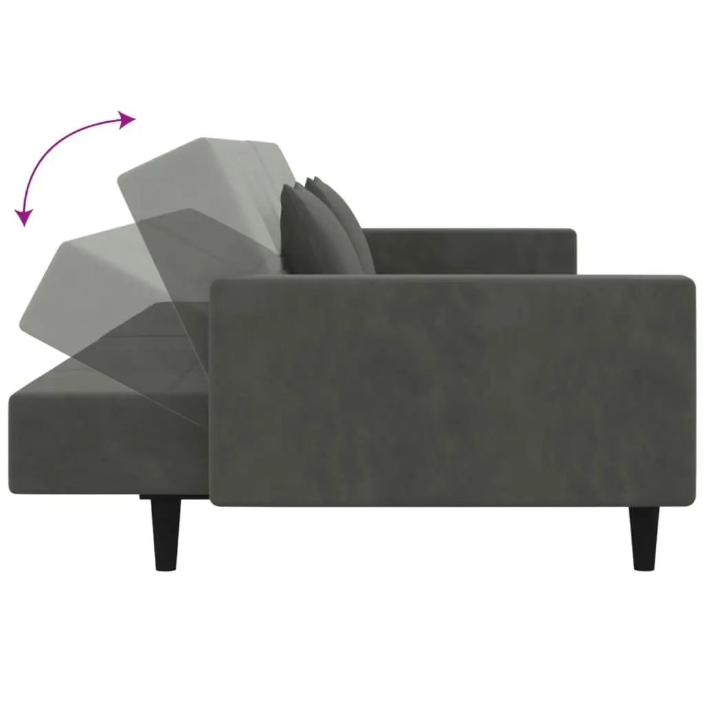 2-Seater Sofa Bed with Two Pillows Dark Grey Velvet 375817