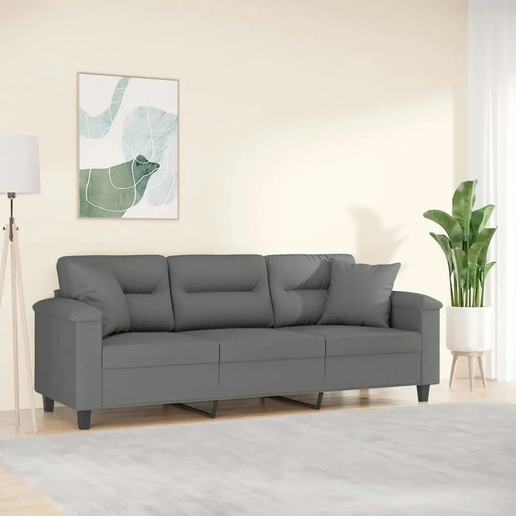 3-Seater Sofa with Pillows Dark Grey 180 cm Microfibre Fabric 3200979