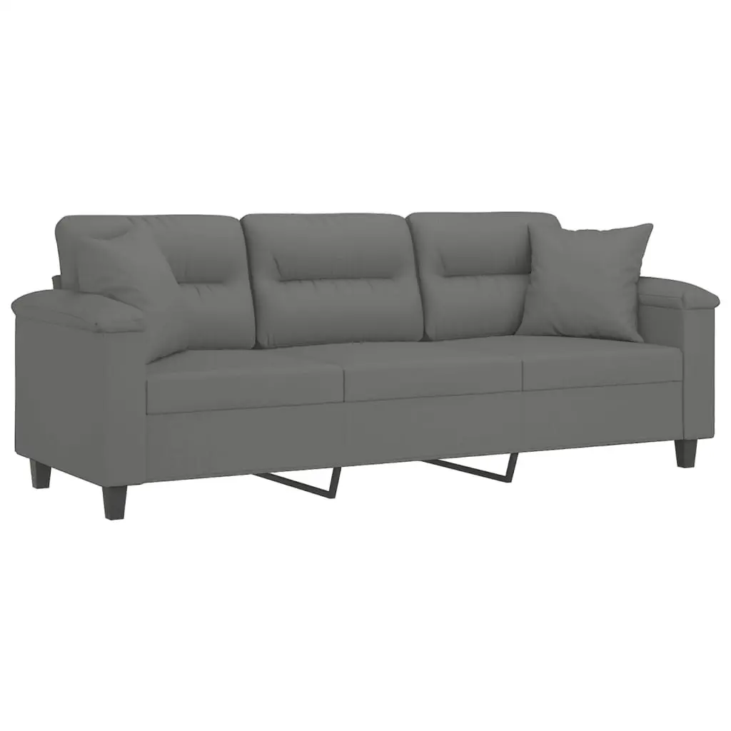 3-Seater Sofa with Pillows Dark Grey 180 cm Microfibre Fabric 3200979