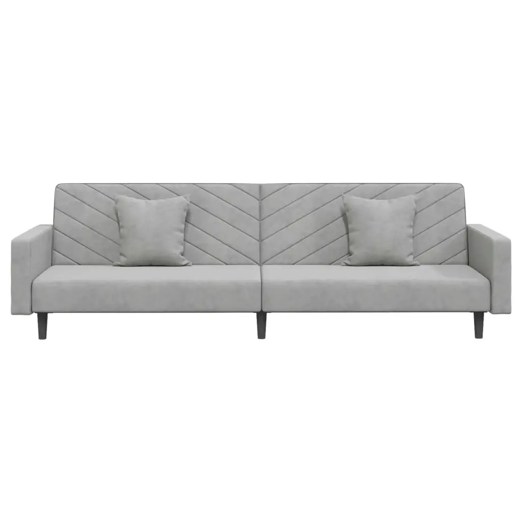 2-Seater Sofa Bed with Two Pillows Light Grey Velvet 337628