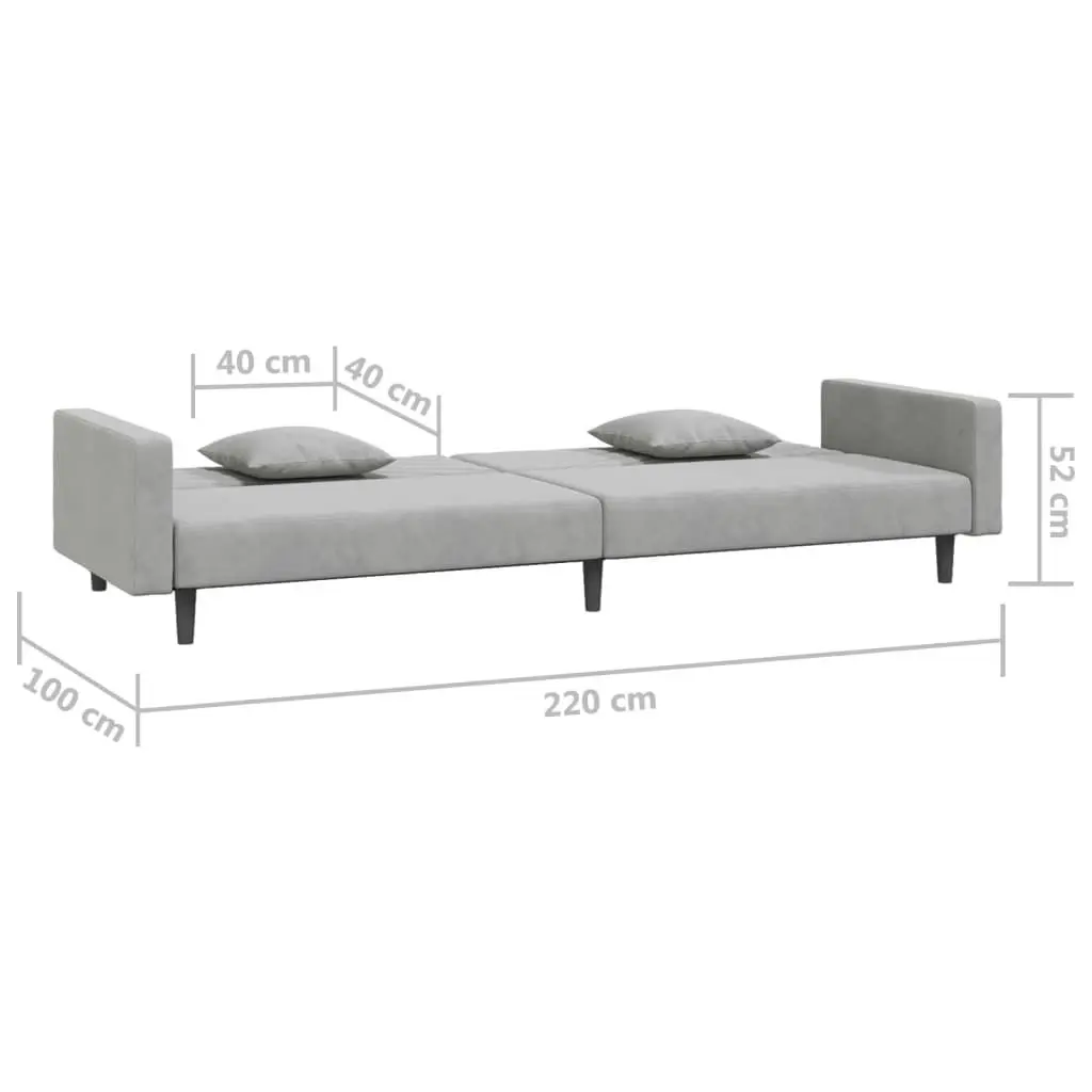 2-Seater Sofa Bed with Two Pillows Light Grey Velvet 337628