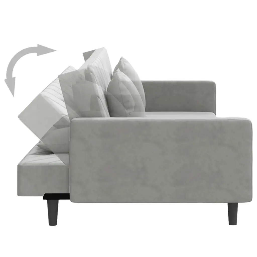 2-Seater Sofa Bed with Two Pillows Light Grey Velvet 337628