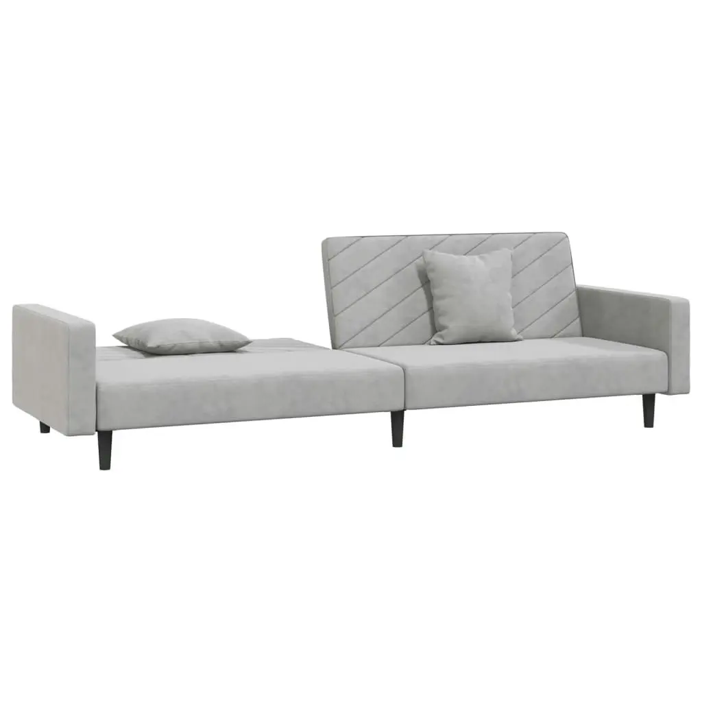 2-Seater Sofa Bed with Two Pillows Light Grey Velvet 337628