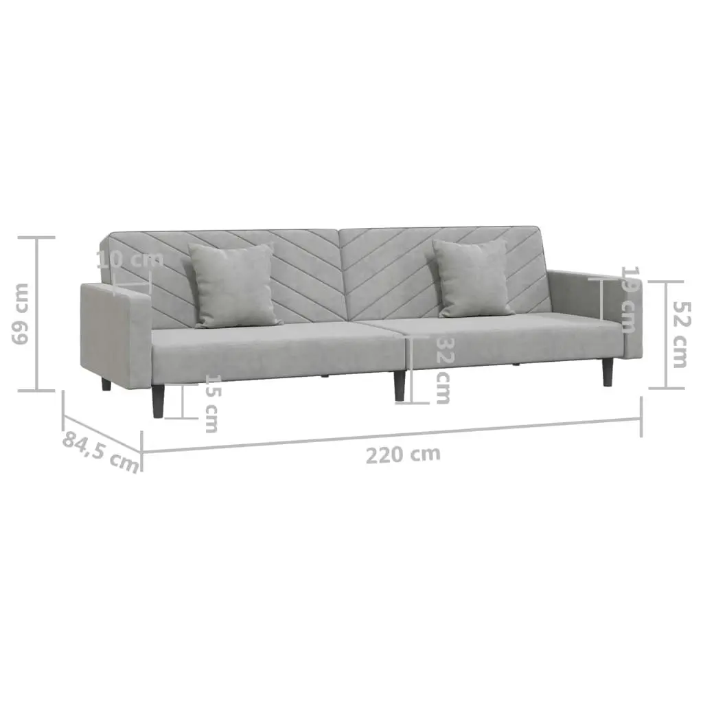 2-Seater Sofa Bed with Two Pillows Light Grey Velvet 337628