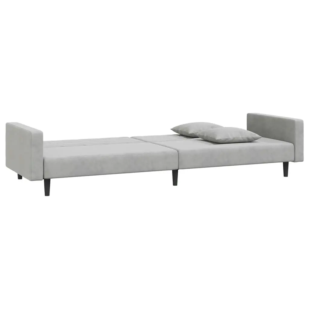 2-Seater Sofa Bed with Two Pillows Light Grey Velvet 337628