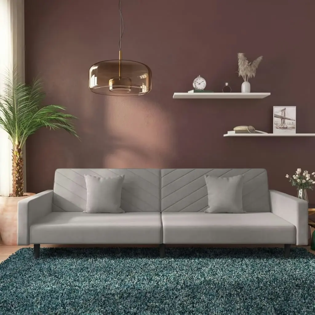 2-Seater Sofa Bed with Two Pillows Light Grey Velvet 337628