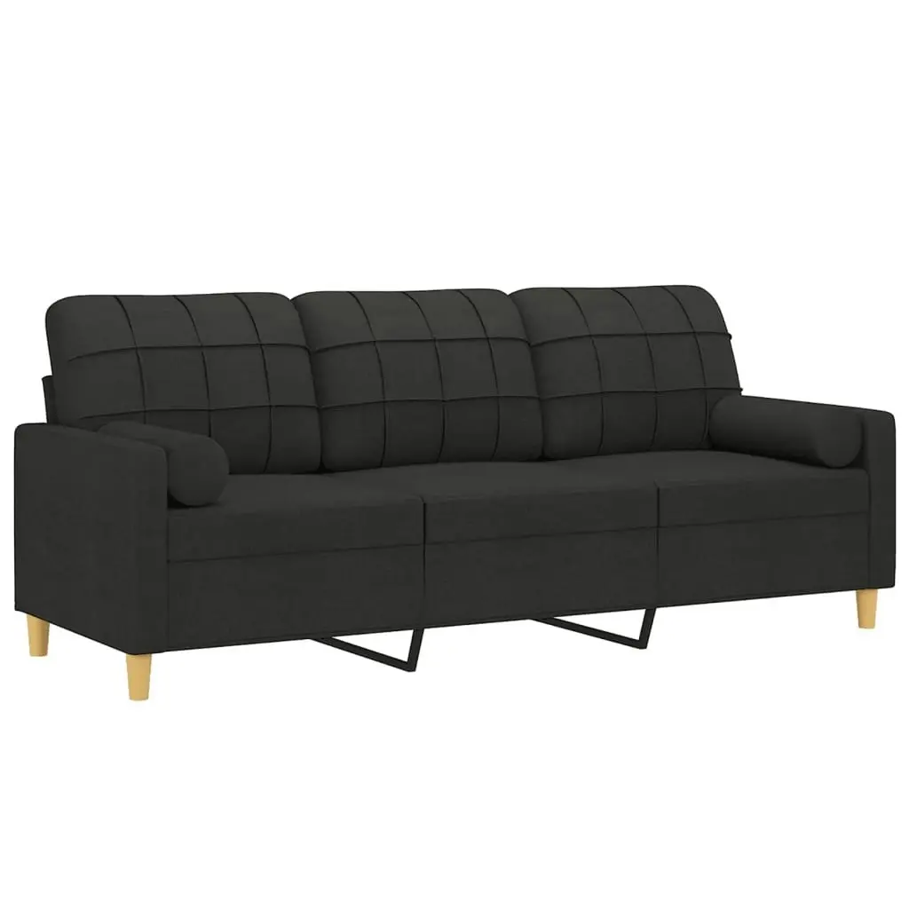 3-Seater Sofa with Throw Pillows Black 180 cm Fabric 3200794