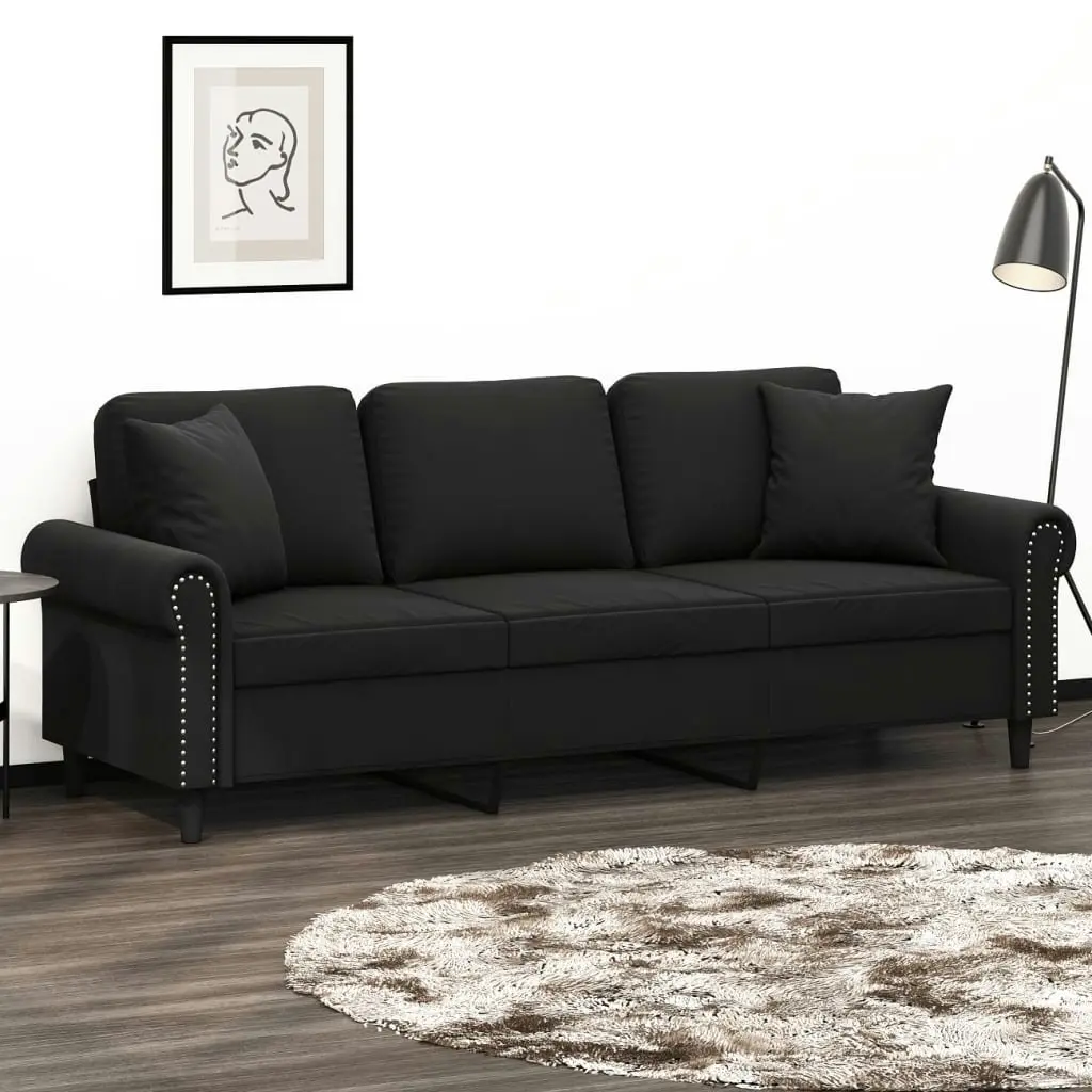 3-Seater Sofa with Throw Pillows Black 180 cm Velvet 3200960