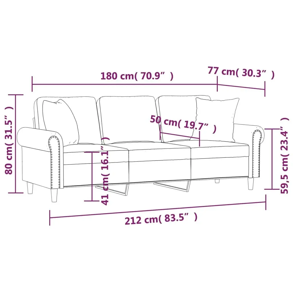 3-Seater Sofa with Throw Pillows Black 180 cm Velvet 3200960