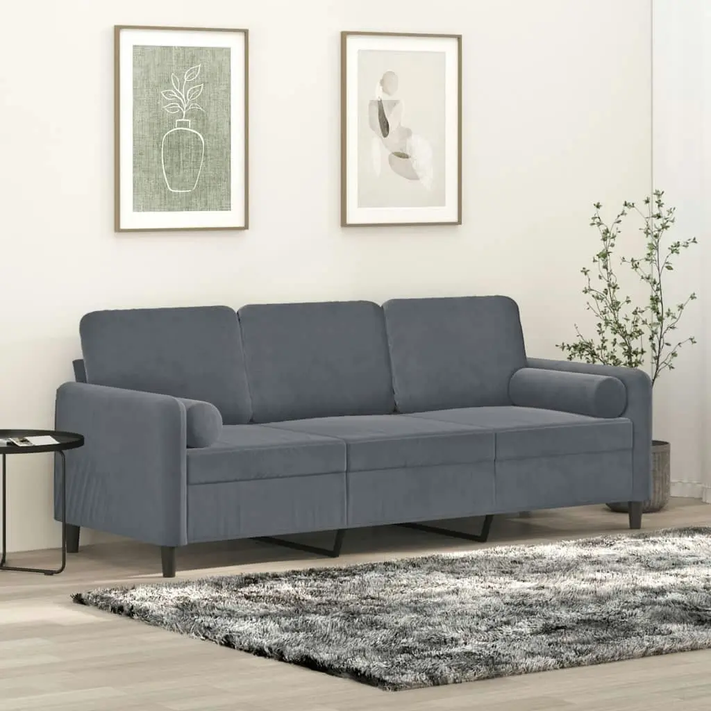 3-Seater Sofa with Throw Pillows Dark Grey 180 cm Velvet 3200892