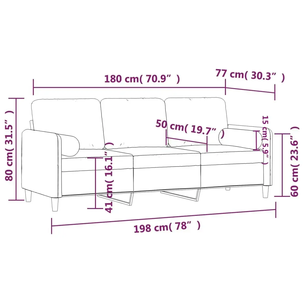 3-Seater Sofa with Throw Pillows Dark Grey 180 cm Velvet 3200892