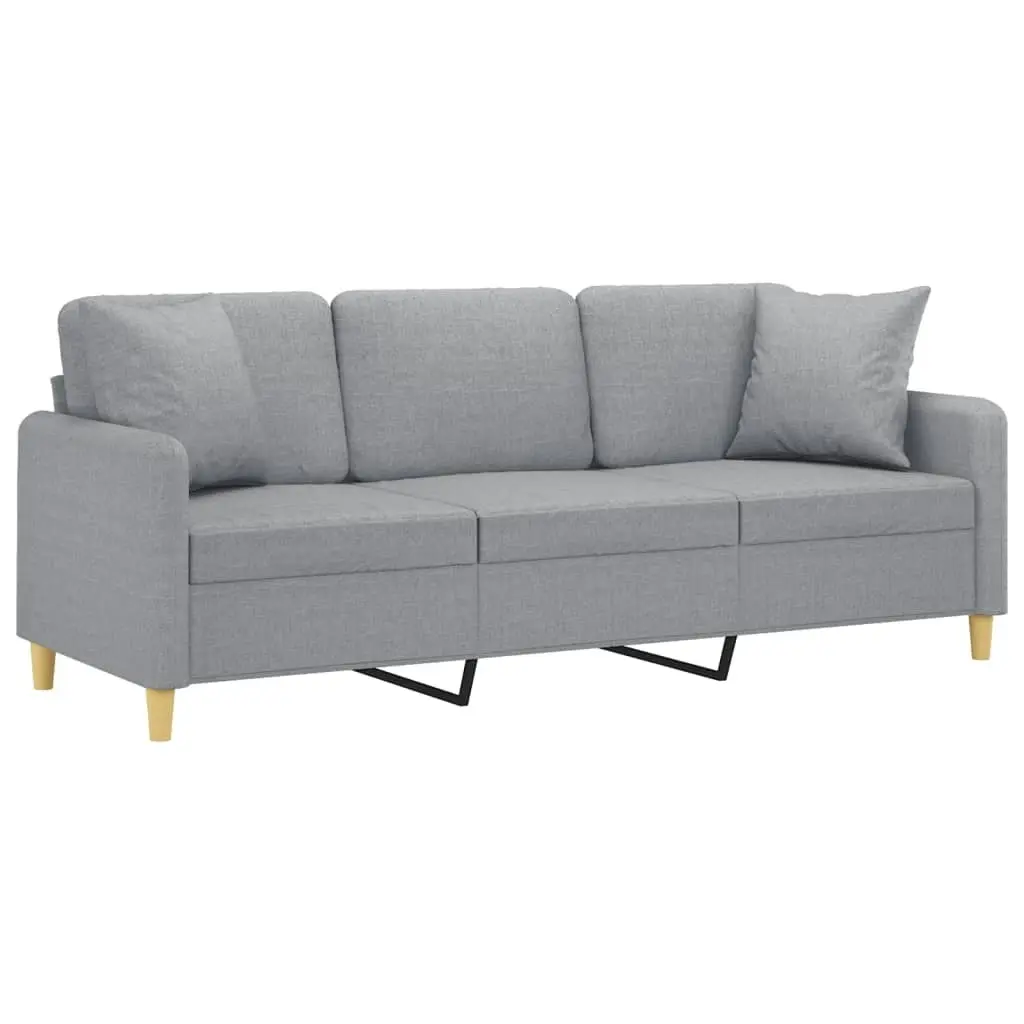 3-Seater Sofa with Throw Pillows Light Grey 180 cm Fabric 3200917