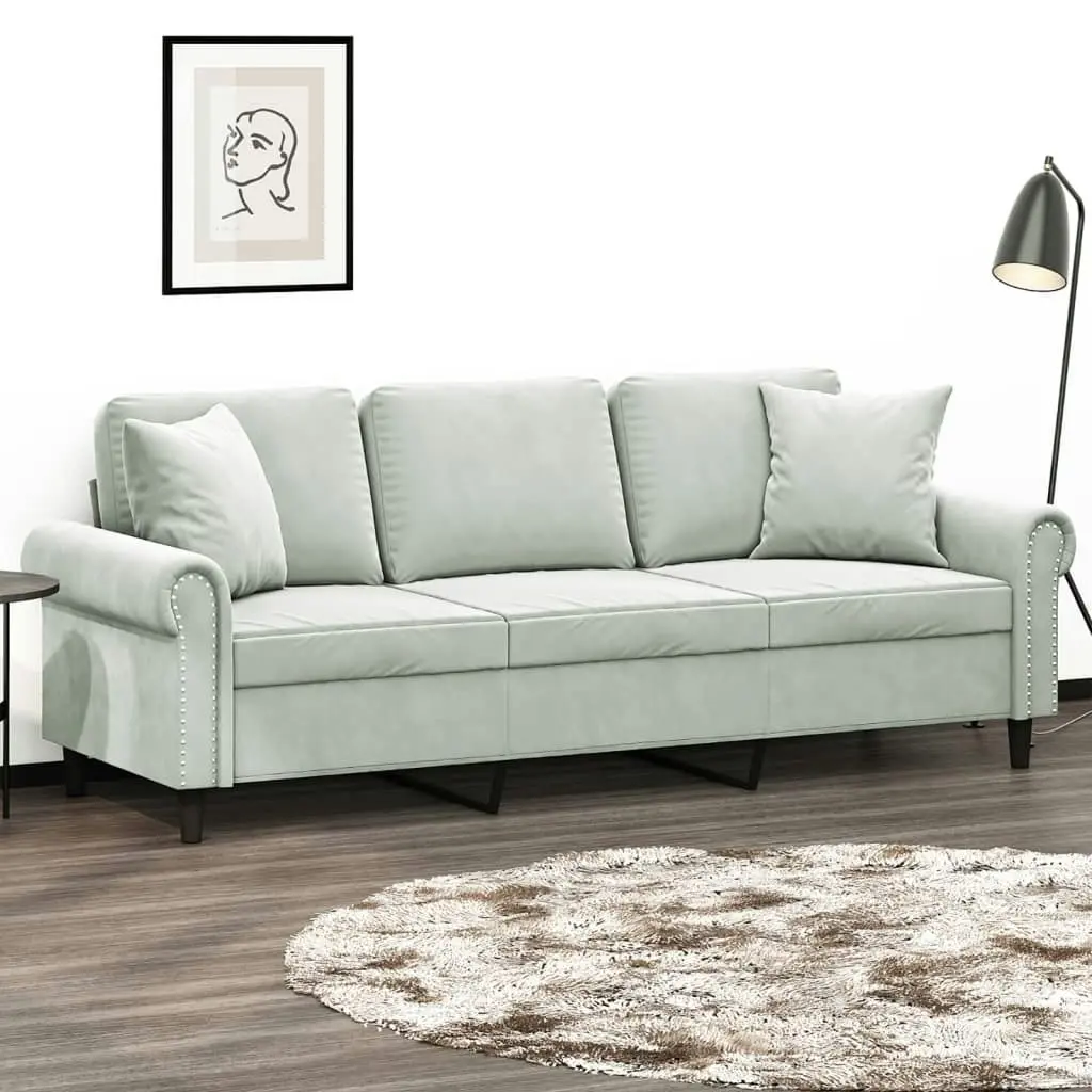 3-Seater Sofa with Throw Pillows Light Grey 180 cm Velvet 3200955