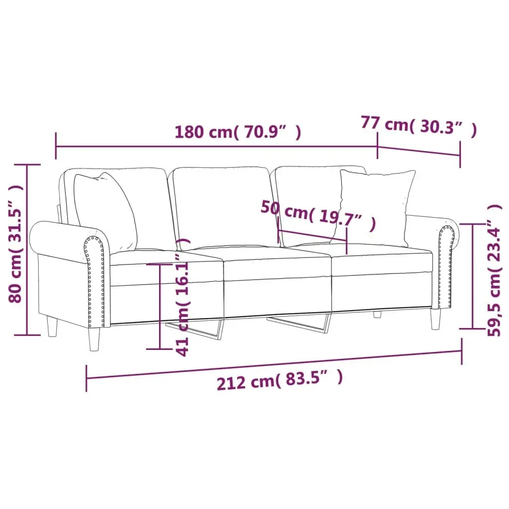 3-Seater Sofa with Throw Pillows Light Grey 180 cm Velvet 3200955