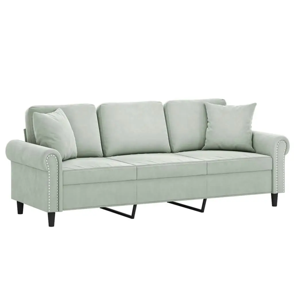 3-Seater Sofa with Throw Pillows Light Grey 180 cm Velvet 3200955