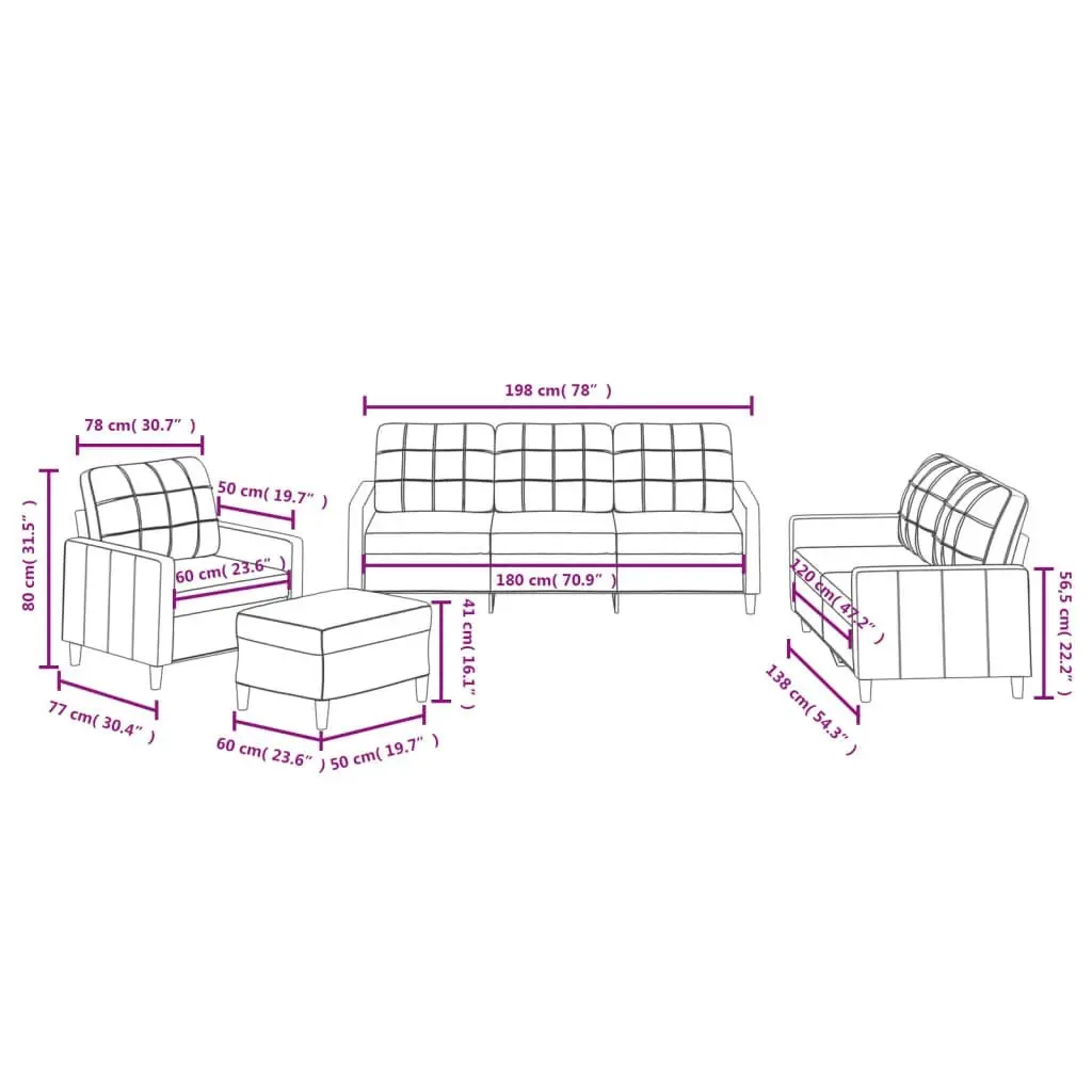 4 Piece Sofa Set with Cushions Light Grey Fabric 3201250