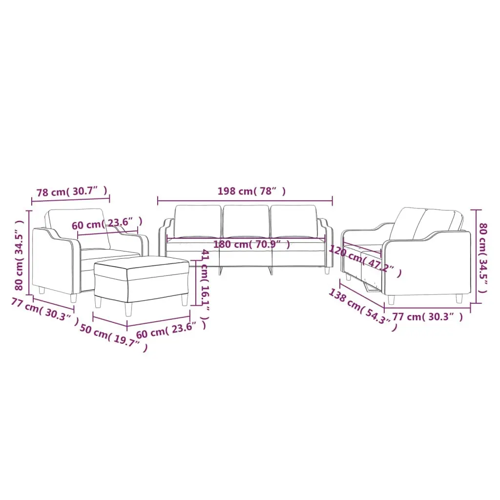 4 Piece Sofa Set with Cushions Dark Grey Fabric 3201779