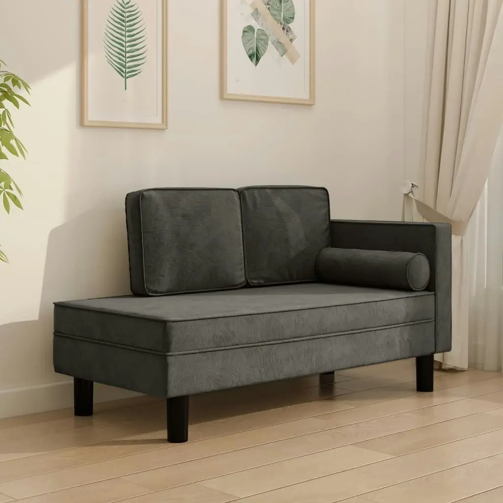 Chaise Lounge with Cushions and Bolster Dark Grey Velvet 340704