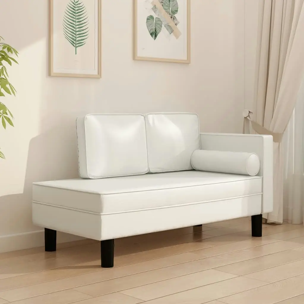 Chaise Lounge with Cushions and Bolster Cream Faux Leather 340696