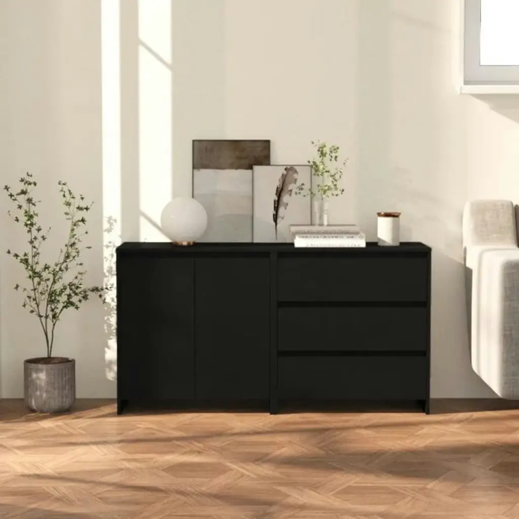 2 Piece Sideboard Black Engineered Wood 3098058