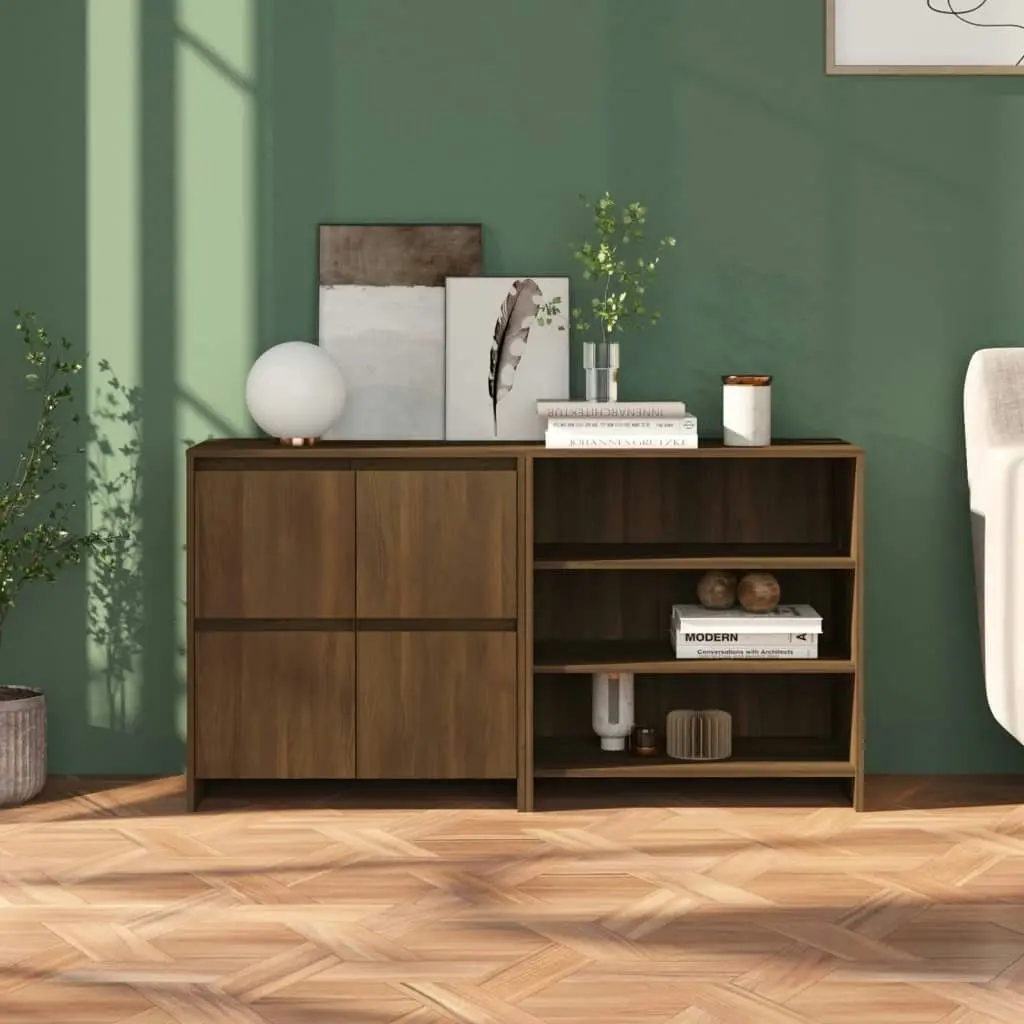 2 Piece Sideboard Brown Oak Engineered Wood 3098088