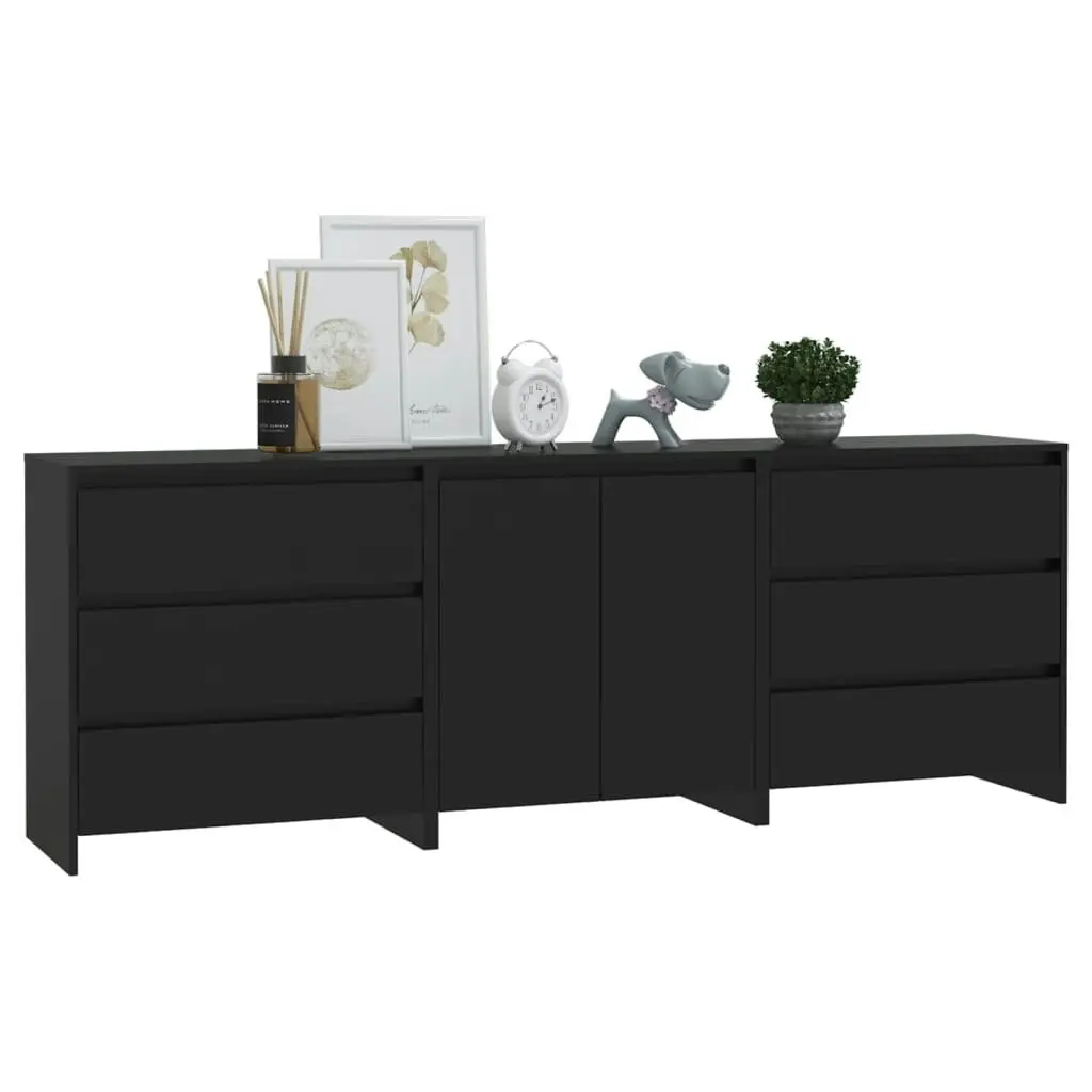 3 Piece Sideboard Black Engineered Wood 3098066