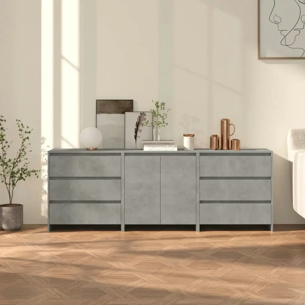 3 Piece Sideboard Concrete Grey Engineered Wood 3098068