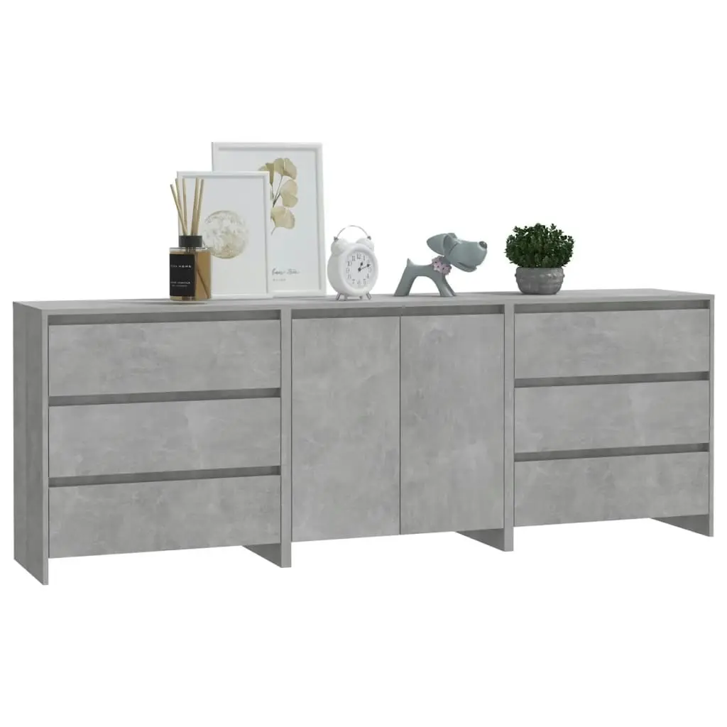 3 Piece Sideboard Concrete Grey Engineered Wood 3098068