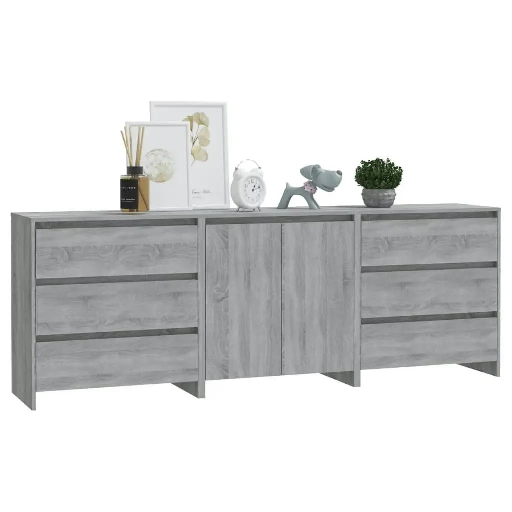 3 Piece Sideboard Grey Sonoma Engineered Wood 3098071